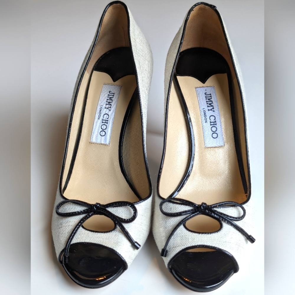 Jimmy Choo | Metallic Fabric Patent Pumps | 39.5